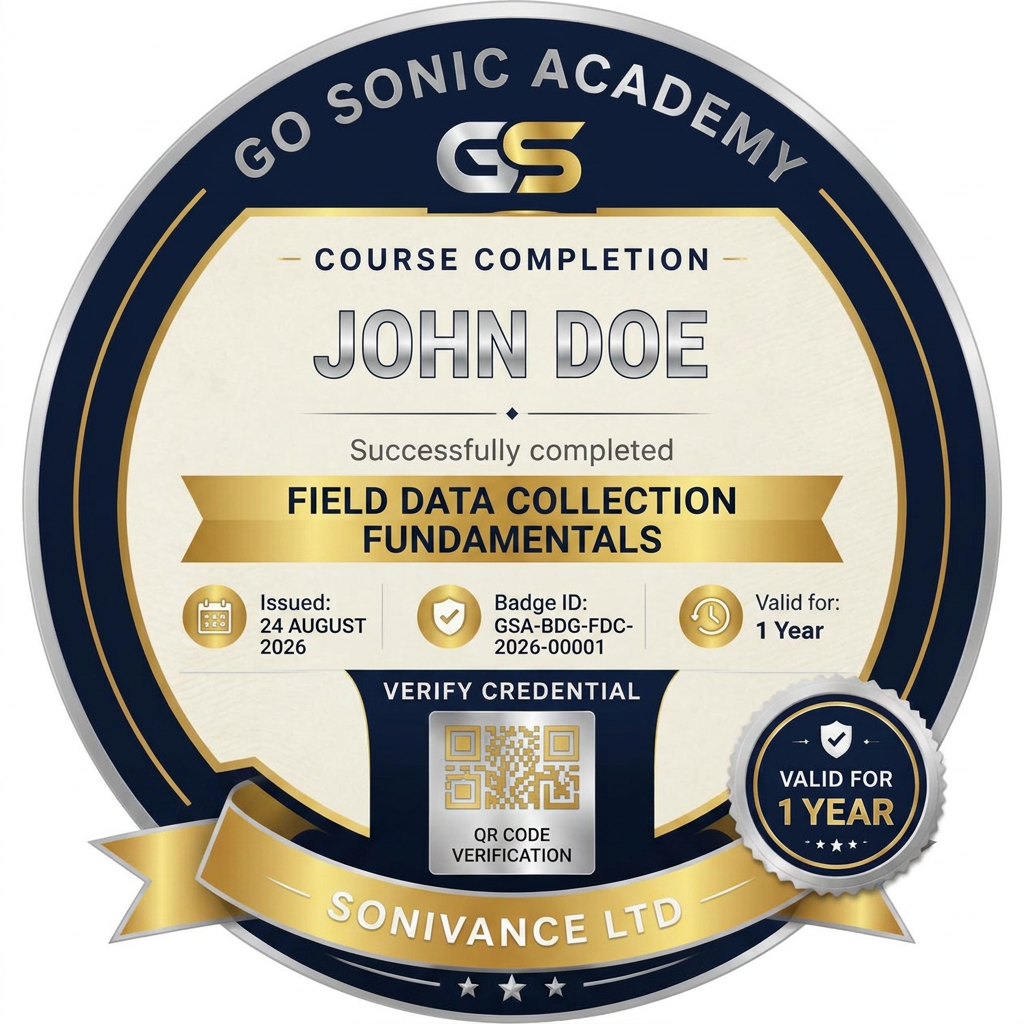 Sample Go Sonic Academy course completion badge for John Doe